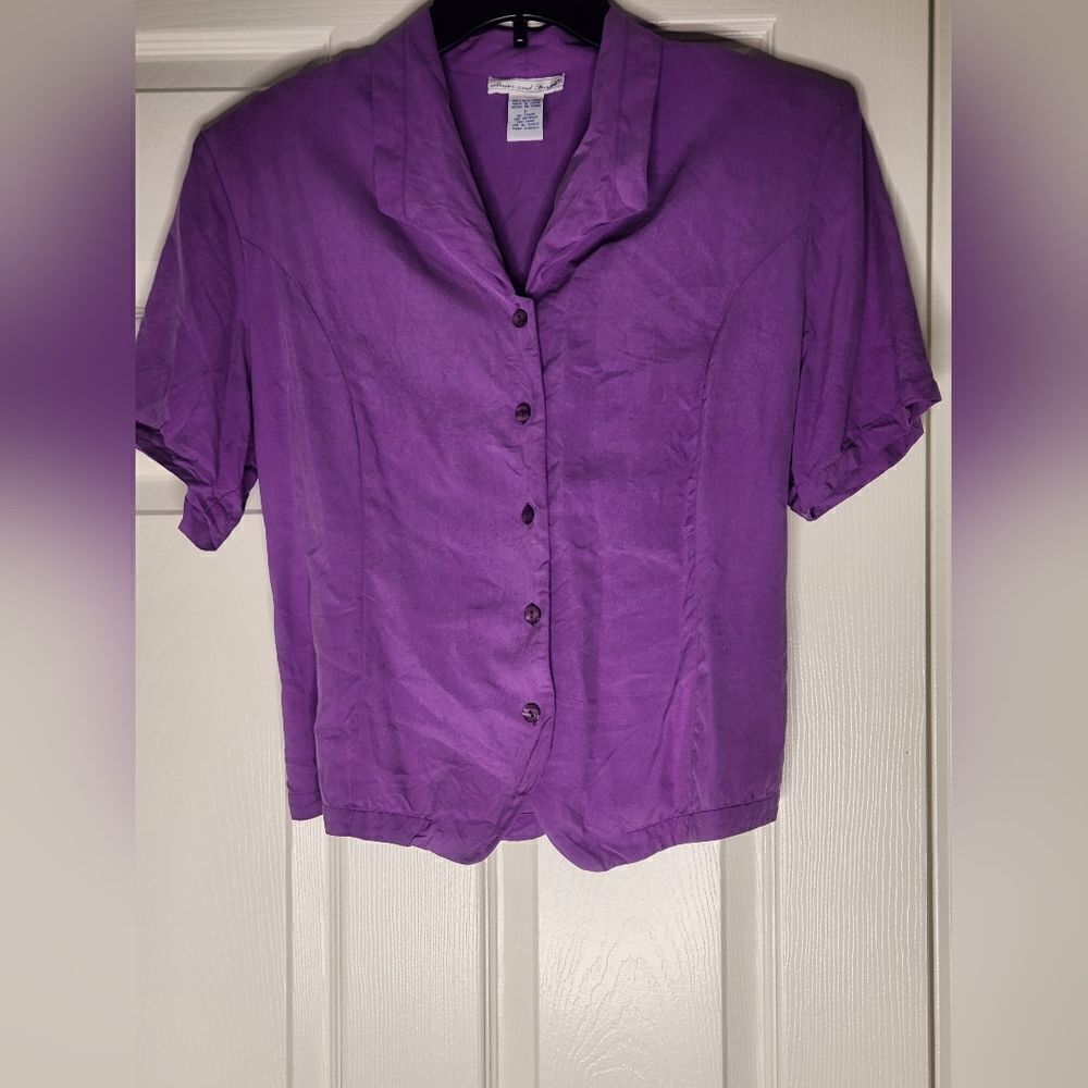 Anna&Frank L Purple Shrtslv 100% SILK  Tight Back Buttons Up Women Shirt Blouse
